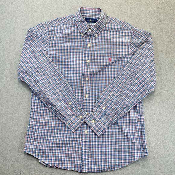 Ralph Lauren Button Down Shirt Mens Large L Blue Pink Tartan Plaid Long Sleeve - Picture 2 of 9